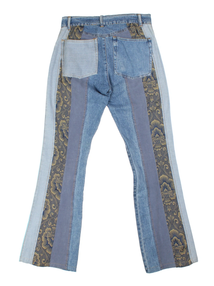 Y2K Blue Patchwork Flared Jeans (Size S)