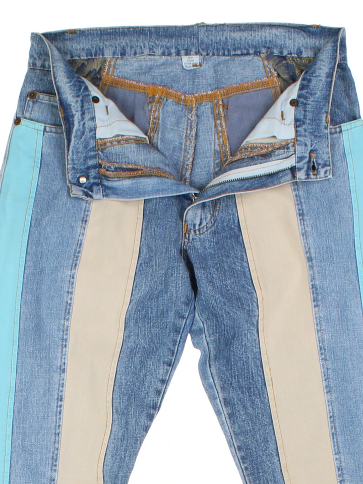 Y2K Blue Patchwork Flared Jeans (Size S)