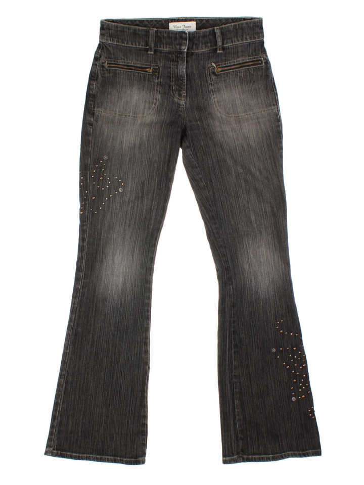 Y2K Grey Studded Flared Jeans (Size M)