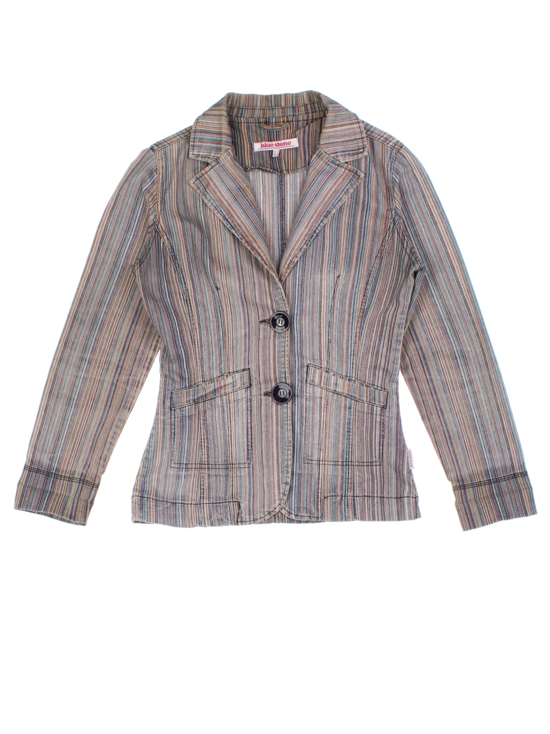 Y2K Blue Stone Multicoloured Stripe Blazer (Size M)