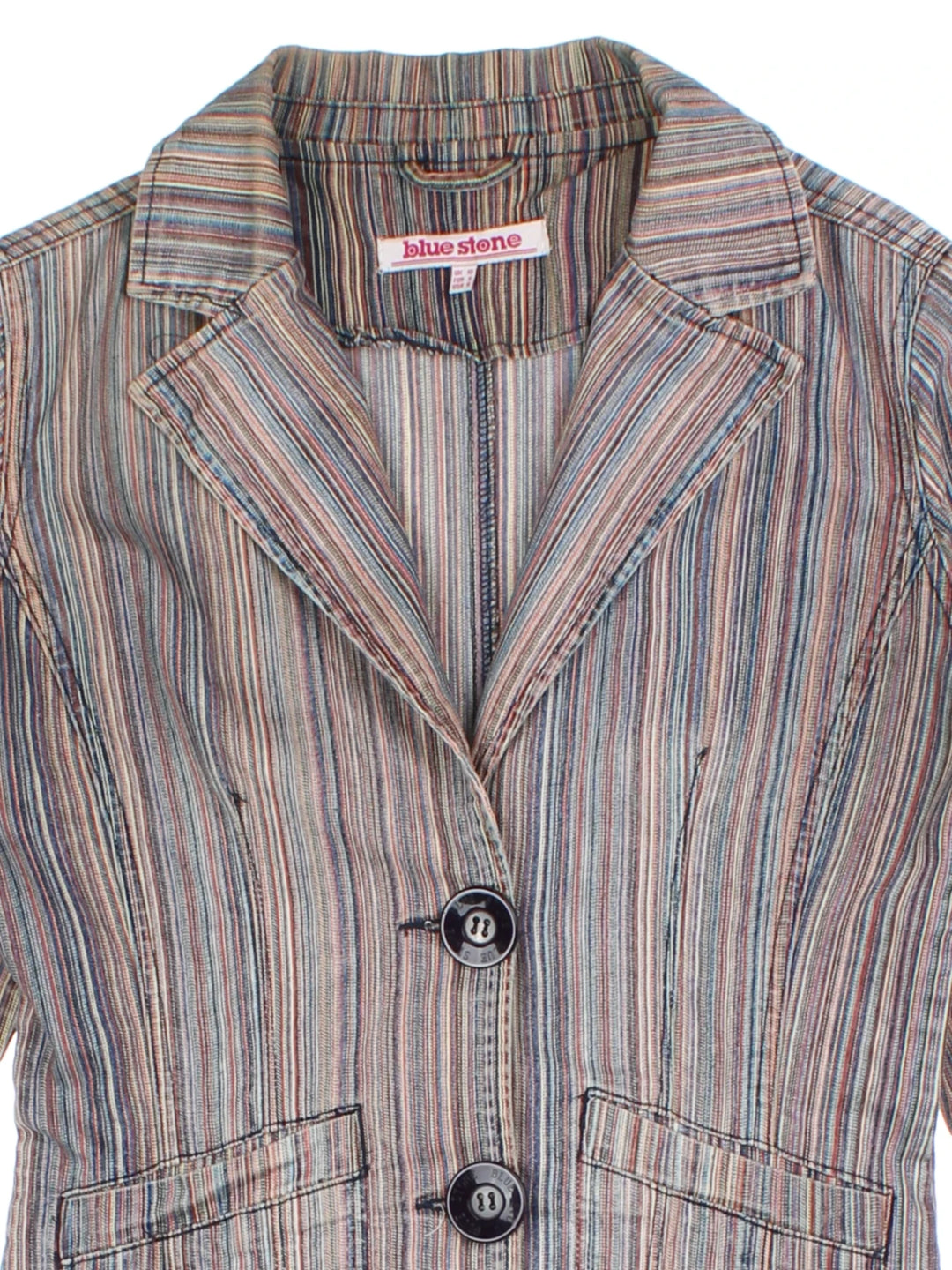 Y2K Blue Stone Multicoloured Stripe Blazer (Size M)
