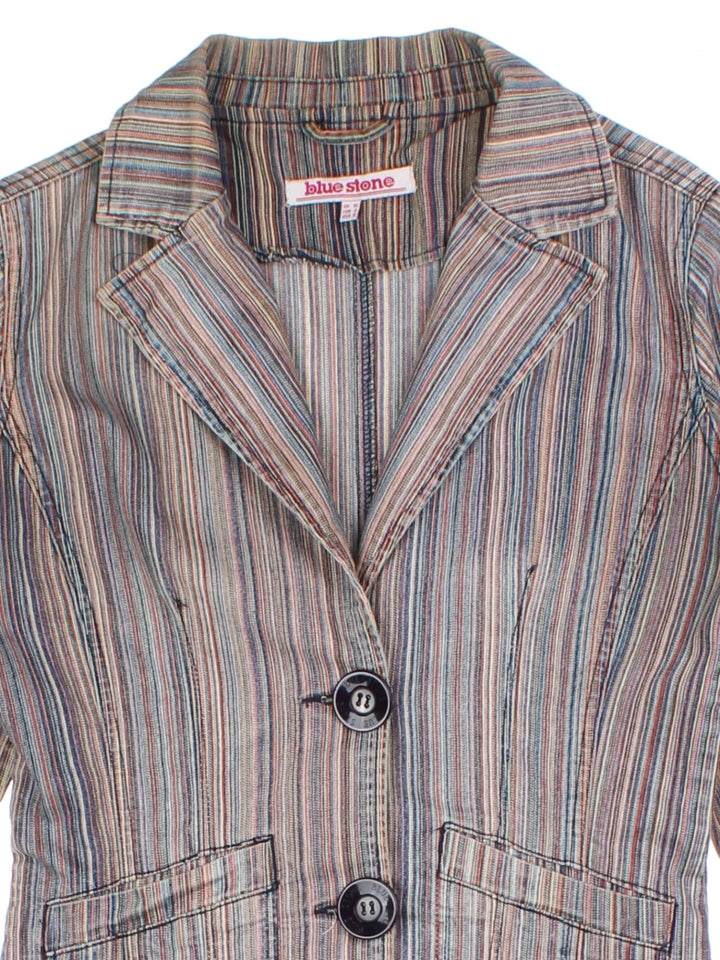 Y2K Blue Stone Multicoloured Stripe Blazer (Size M)
