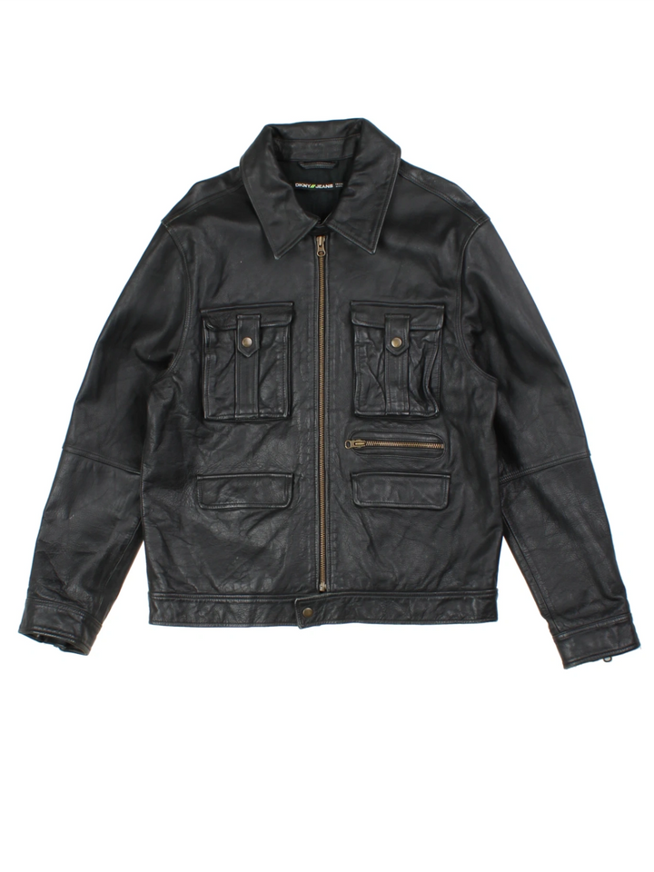 DKNY Black Leather Jacket (Size M)