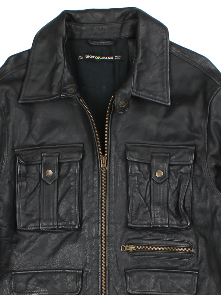 DKNY Black Leather Jacket (Size M)