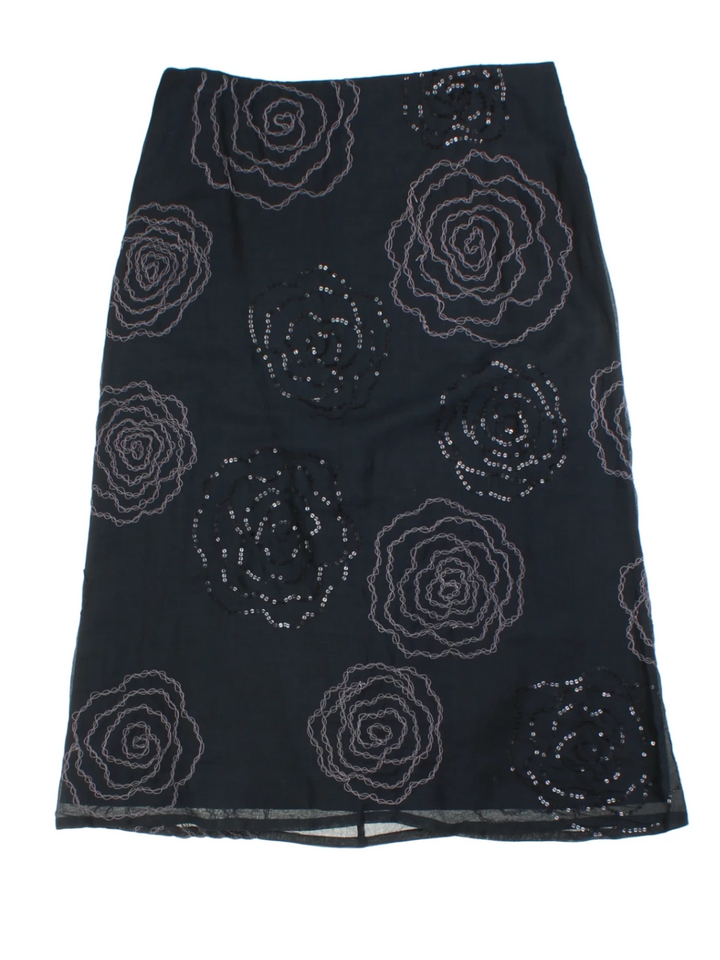 Y2K Beaded Black Midi Skirt (Size L)