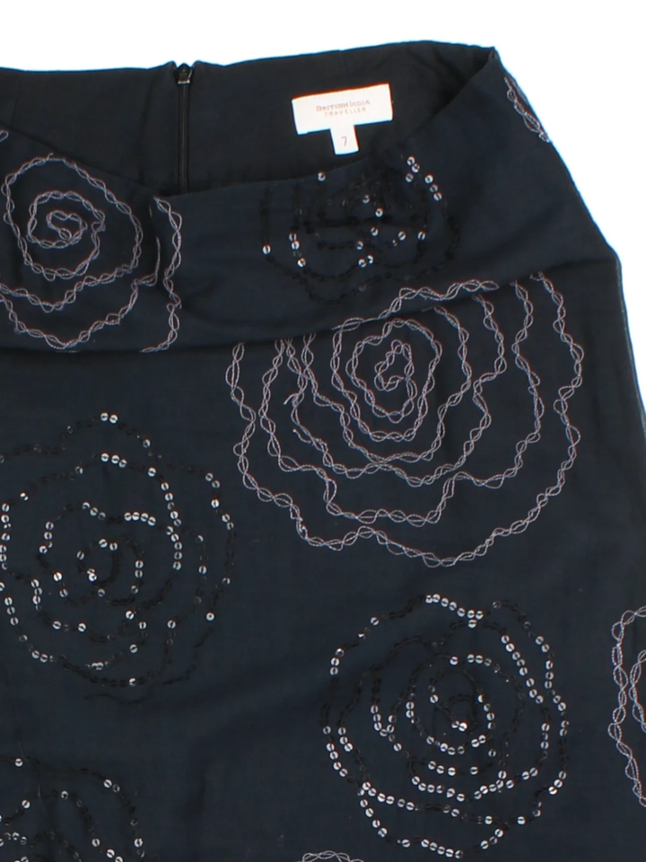 Y2K Beaded Black Midi Skirt (Size L)