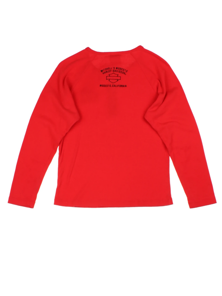 Harley-Davidson Red Embroidered Long Sleeve Raglan Top (Size L)
