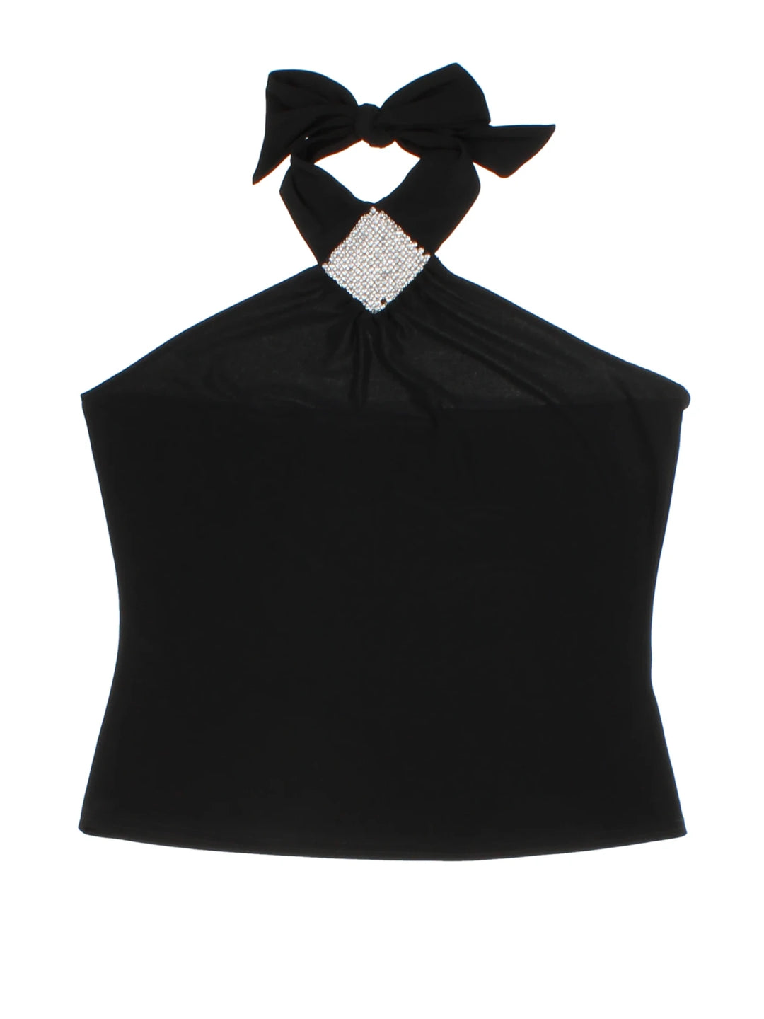 Y2K Black Embellished Halter Neck Top (Size M)