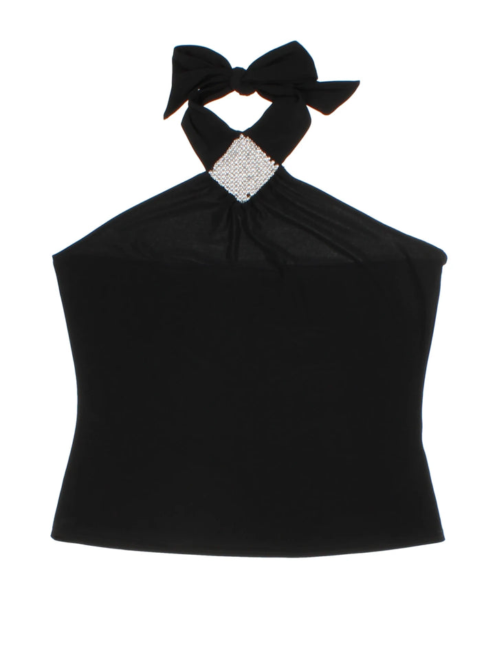 Y2K Black Embellished Halter Neck Top (Size M)