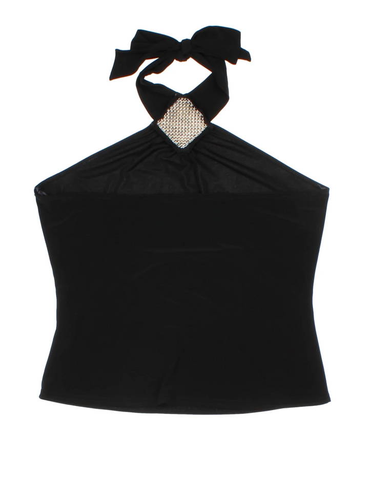 Y2K Black Embellished Halter Neck Top (Size M)