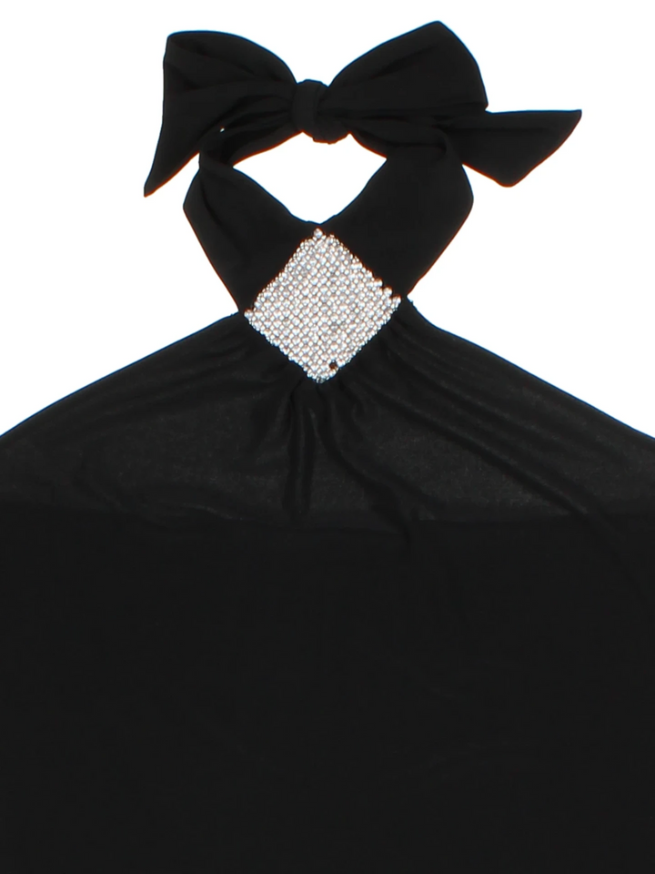 Y2K Black Embellished Halter Neck Top (Size M)