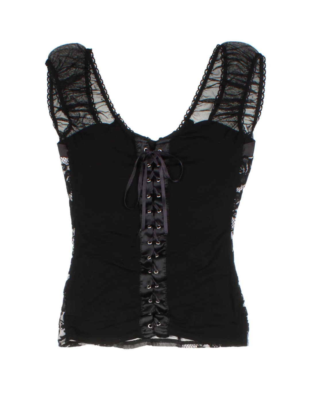 Y2K Jane Norman Black Lace Top (Size M)