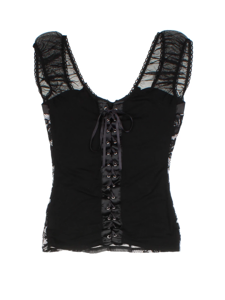 Y2K Jane Norman Black Lace Top (Size M)