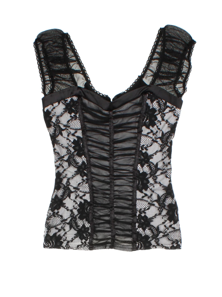 Y2K Jane Norman Black Lace Top (Size M)