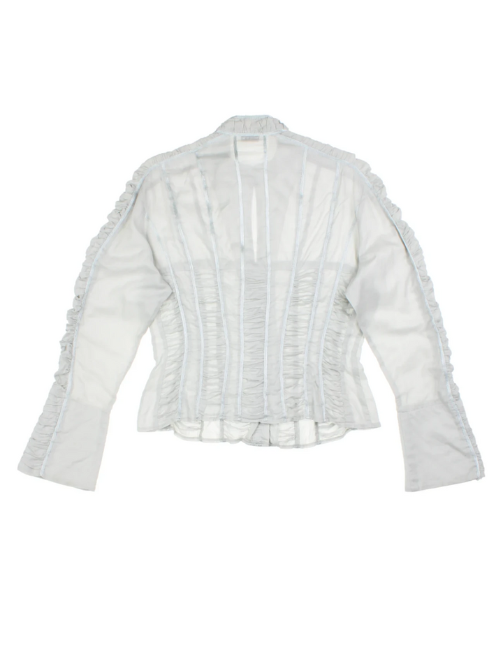 Y2K Grey Sheer Ruched Corset Shirt (Size M)