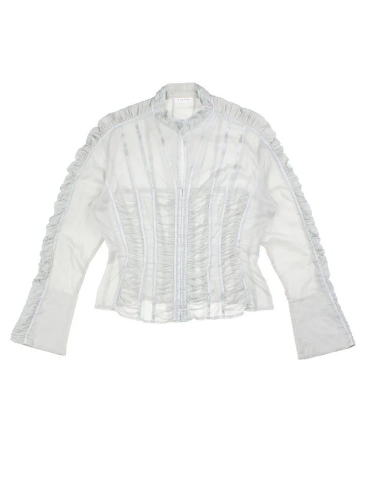 Y2K Grey Sheer Ruched Corset Shirt (Size M)