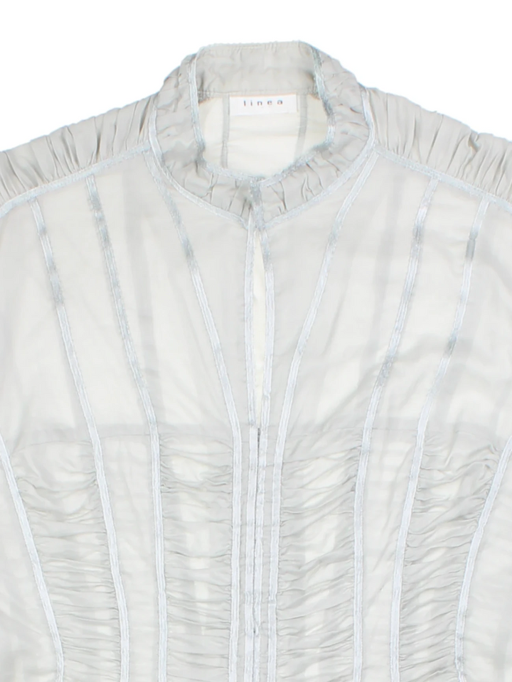 Y2K Grey Sheer Ruched Corset Shirt (Size M)