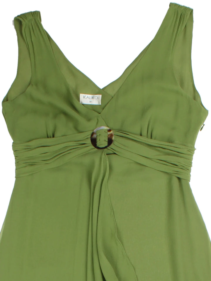 Y2K Green Silk Midi Dress (Size M)