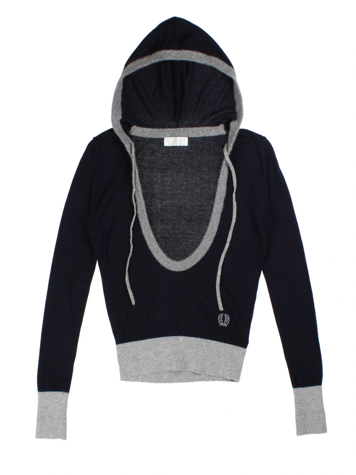 Fred Perry Blue Knitted Hoodie (Size M)