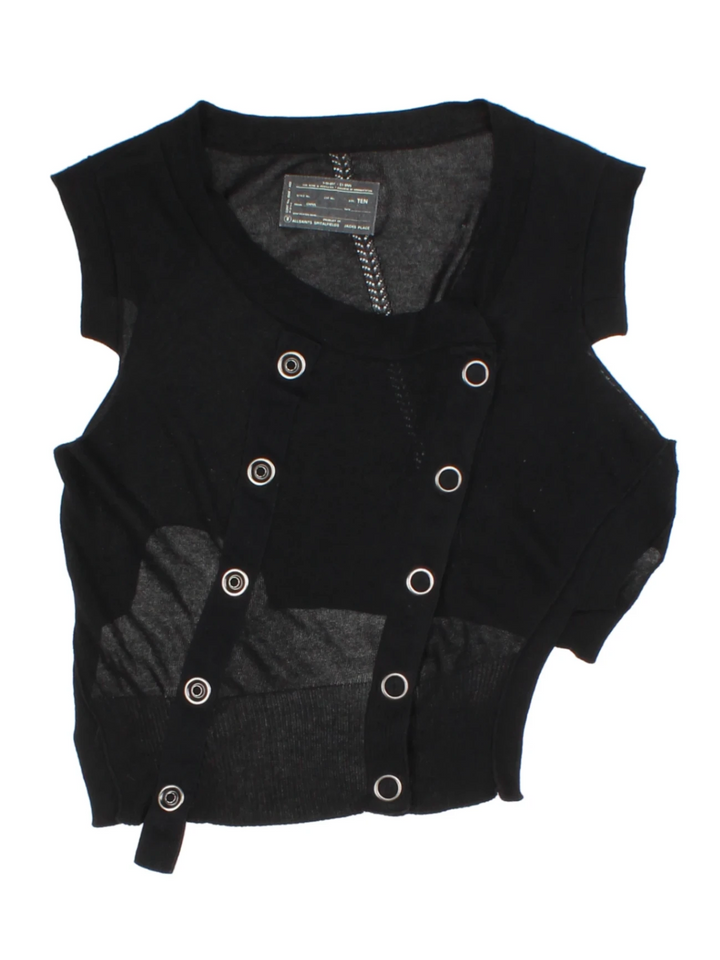 Y2K All Saints Black Studded Round Neck Top (Size S)