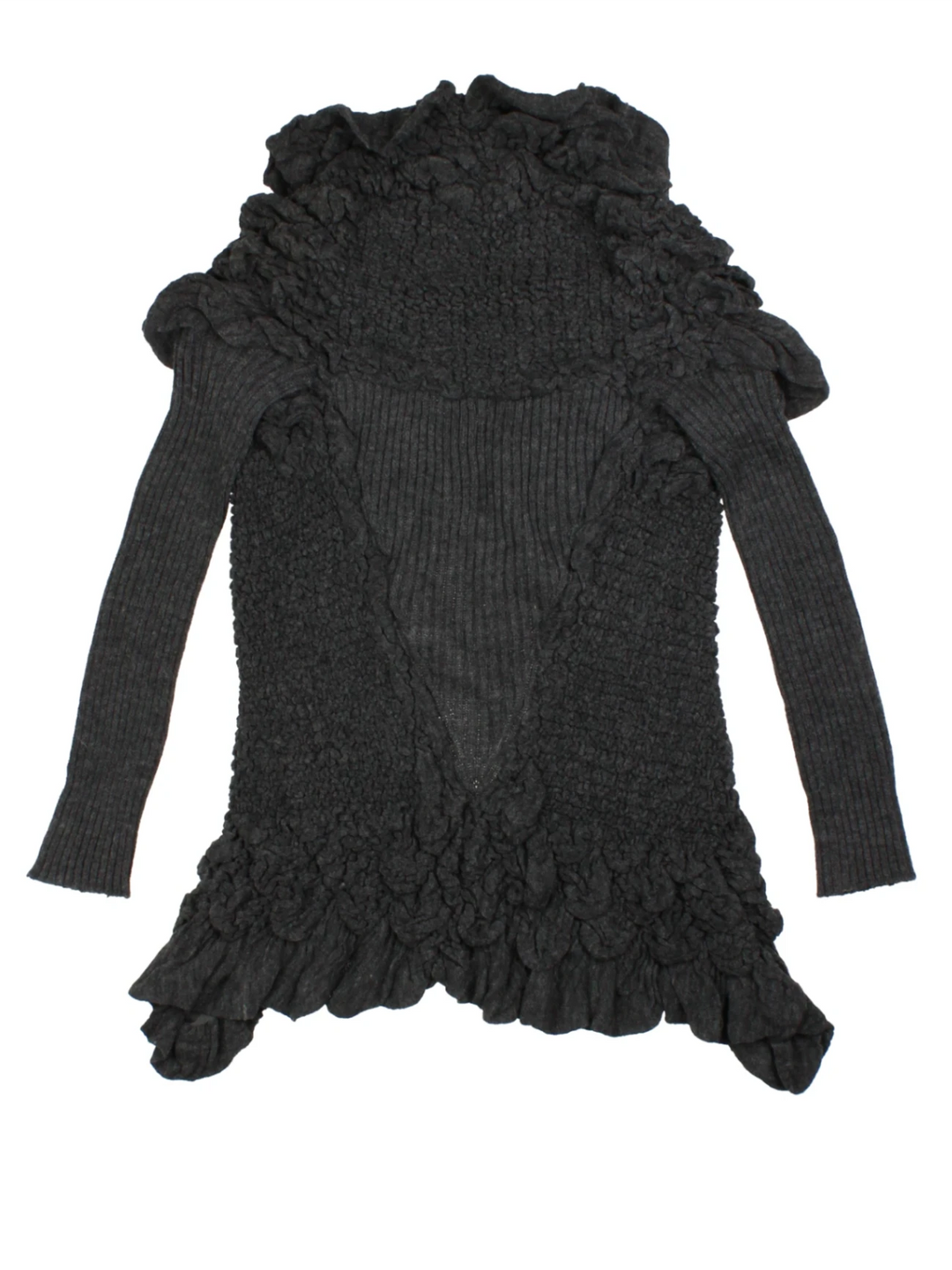 Y2K Black Ruffle Tie Front Cardigan (Size M)