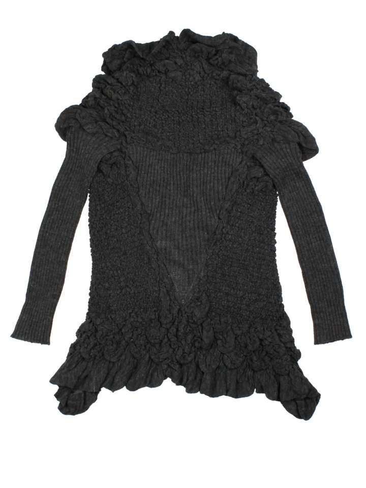 Y2K Black Ruffle Tie Front Cardigan (Size M)