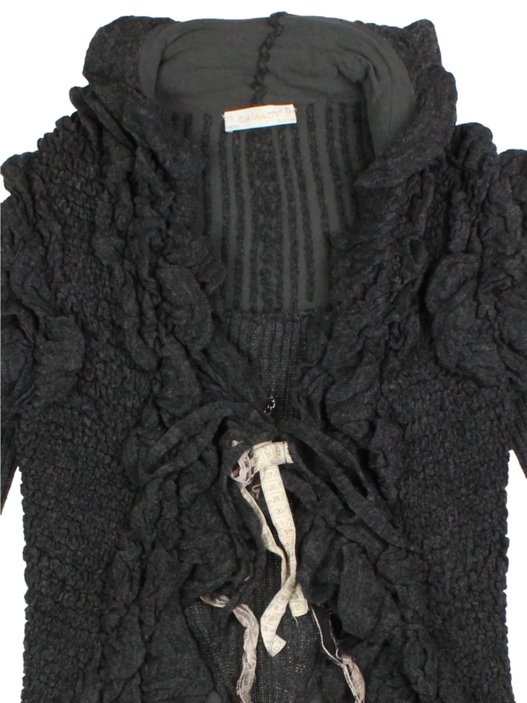 Y2K Black Ruffle Tie Front Cardigan (Size M)
