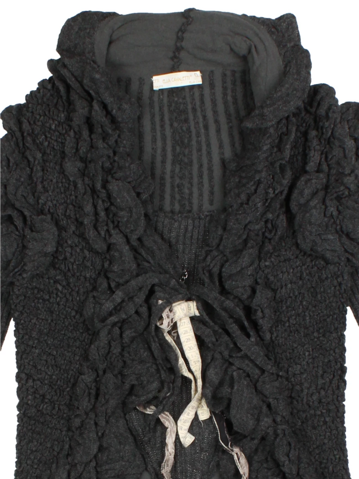 Y2K Black Ruffle Tie Front Cardigan (Size M)