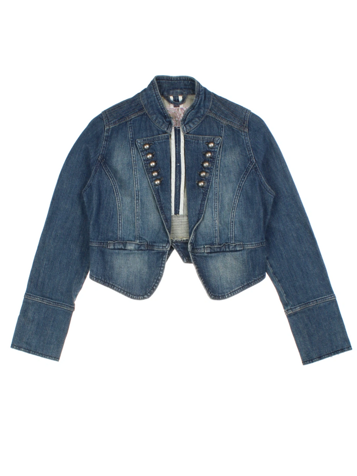Y2K Blue Military Style Denim Jacket (Size S)