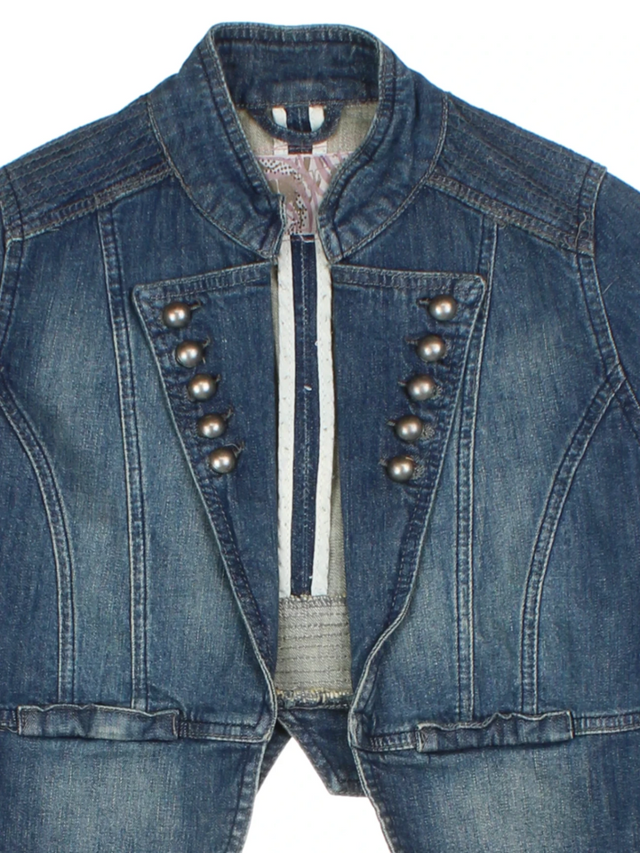 Y2K Blue Military Style Denim Jacket (Size S)