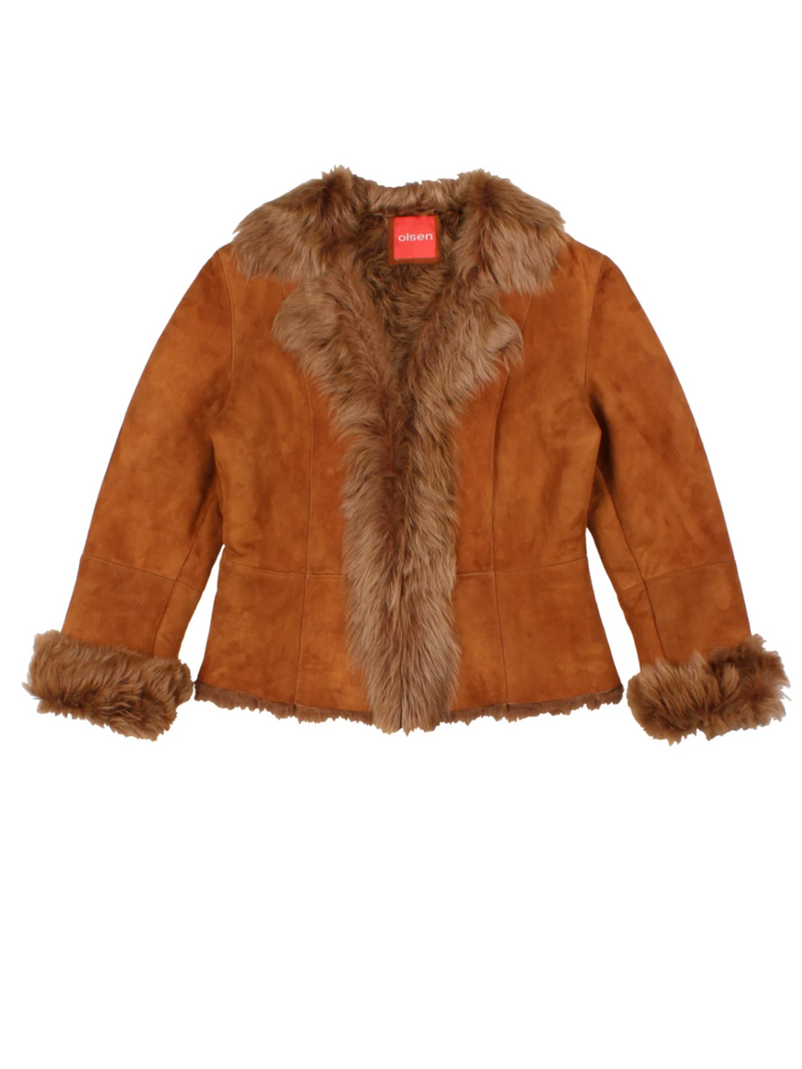 Y2K Brown Suede/Fur Afghan Jacket (Size M)