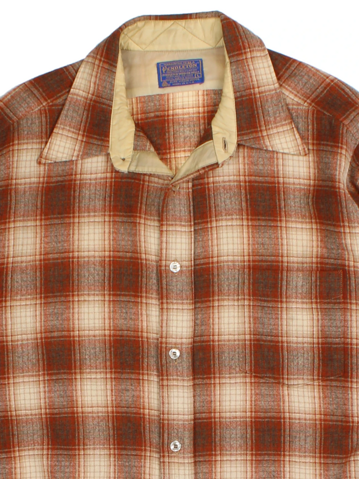 70s Pendleton Brown Checked Flannel Shirt (Size L)