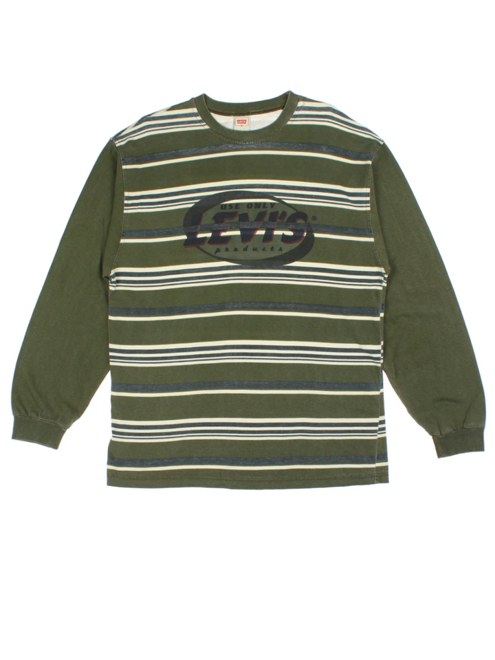 Levi Strauss Green Stripe Long Sleeve T-Shirt (Size L)