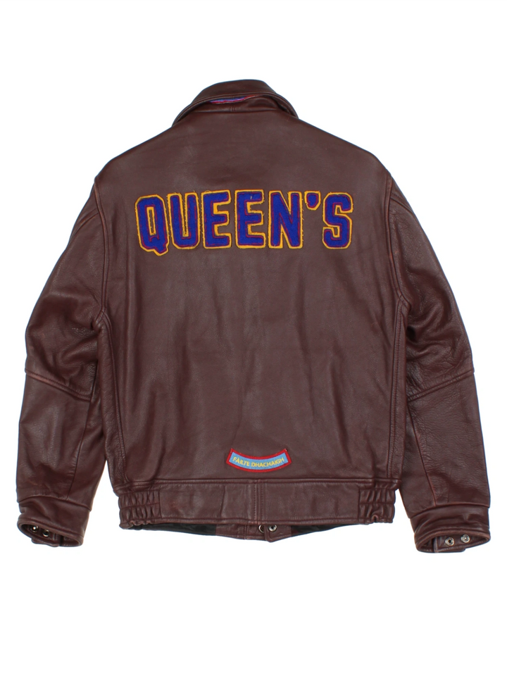 University Leather Brown Varsity Bomber Jacket (Size S)