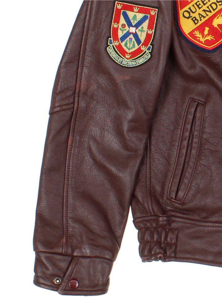 University Leather Brown Varsity Bomber Jacket (Size S)