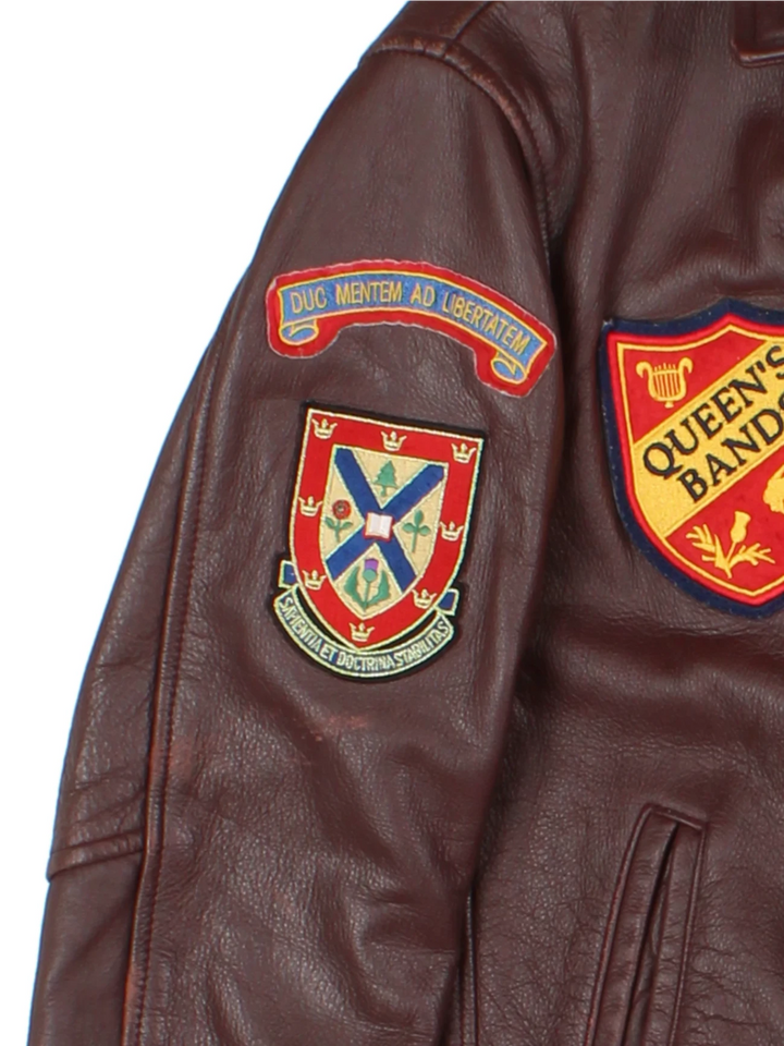 University Leather Brown Varsity Bomber Jacket (Size S)