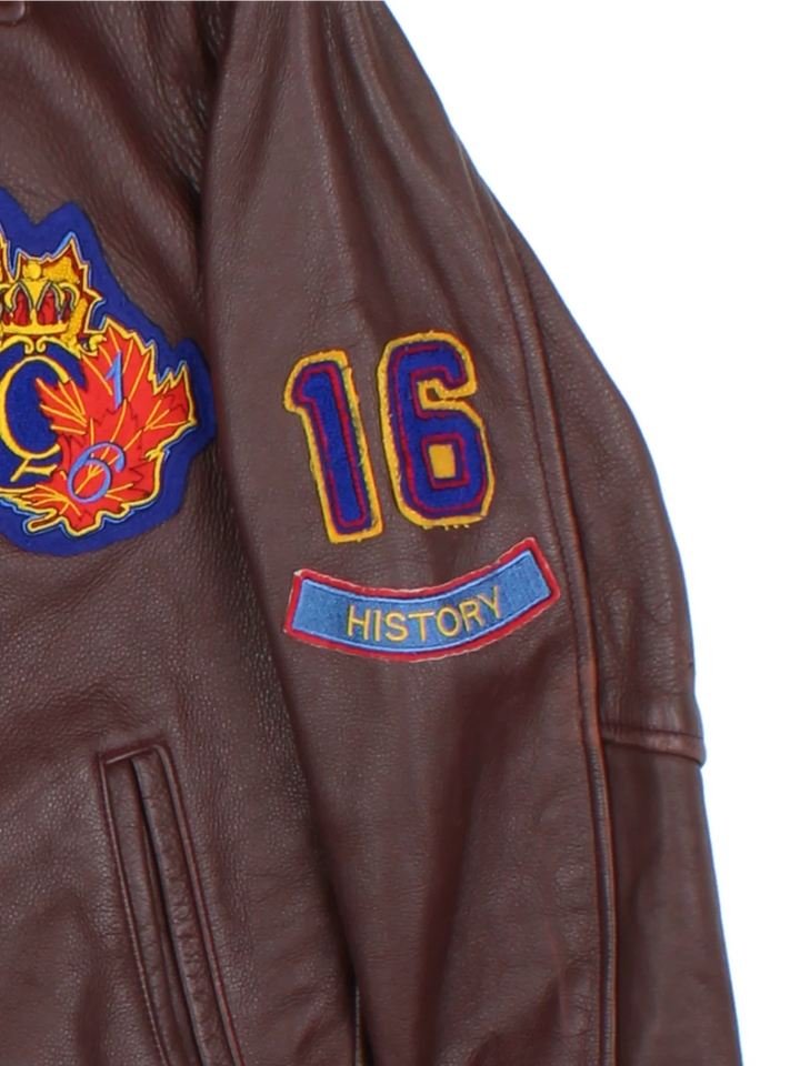 University Leather Brown Varsity Bomber Jacket (Size S)