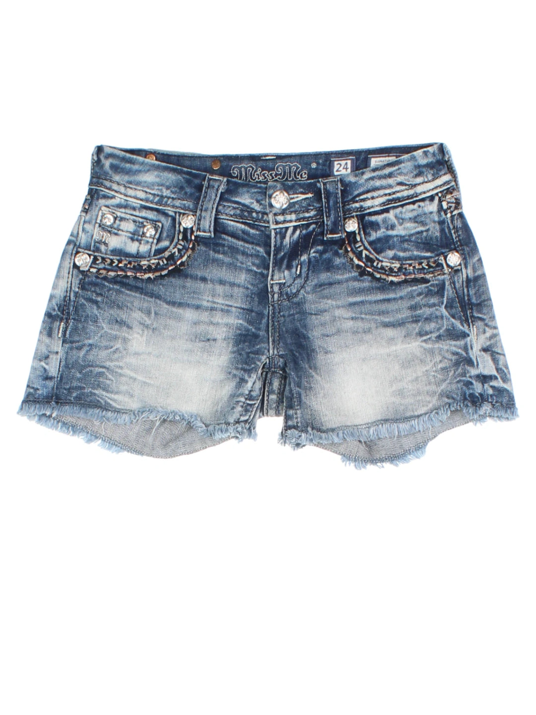 Y2K Miss Me Blue Studded Denim Shorts (Size XXS)