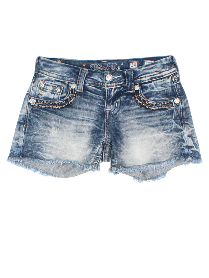 Y2K Miss Me Blue Studded Denim Shorts (Size XXS)