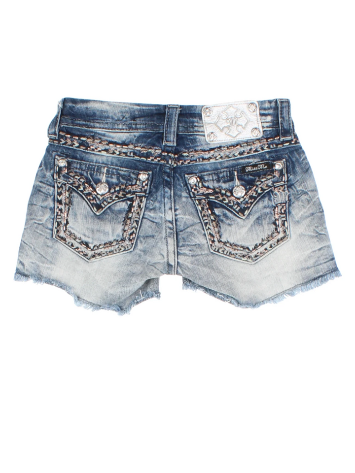 Y2K Miss Me Blue Studded Denim Shorts (Size XXS)