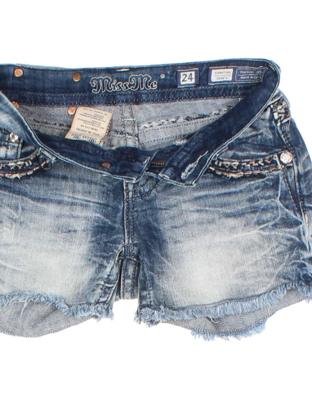 Y2K Miss Me Blue Studded Denim Shorts (Size XXS)