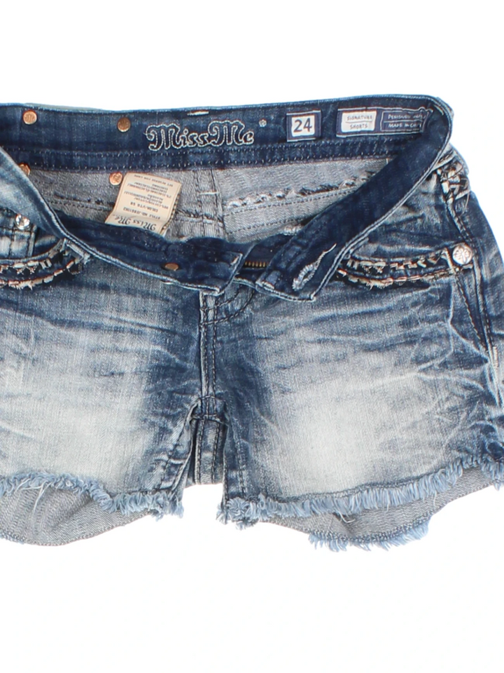 Y2K Miss Me Blue Studded Denim Shorts (Size XXS)