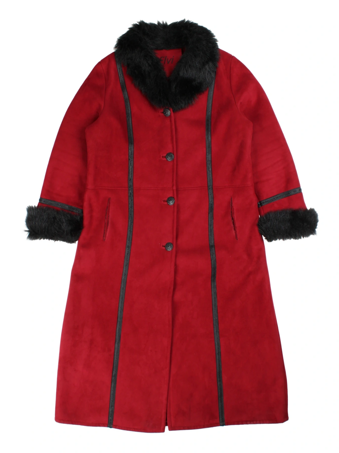 Elvi Red Faux Fur Studded Coat (Size L)