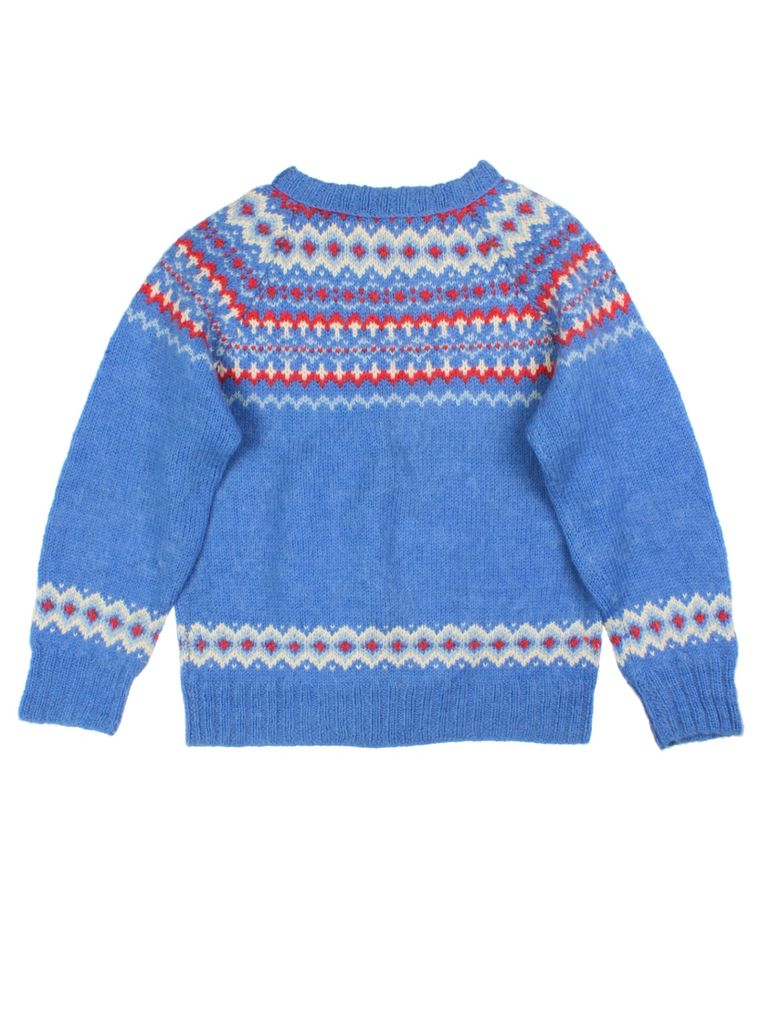 Fair Isle Blue Wool Crew Neck Jumper (Size M)