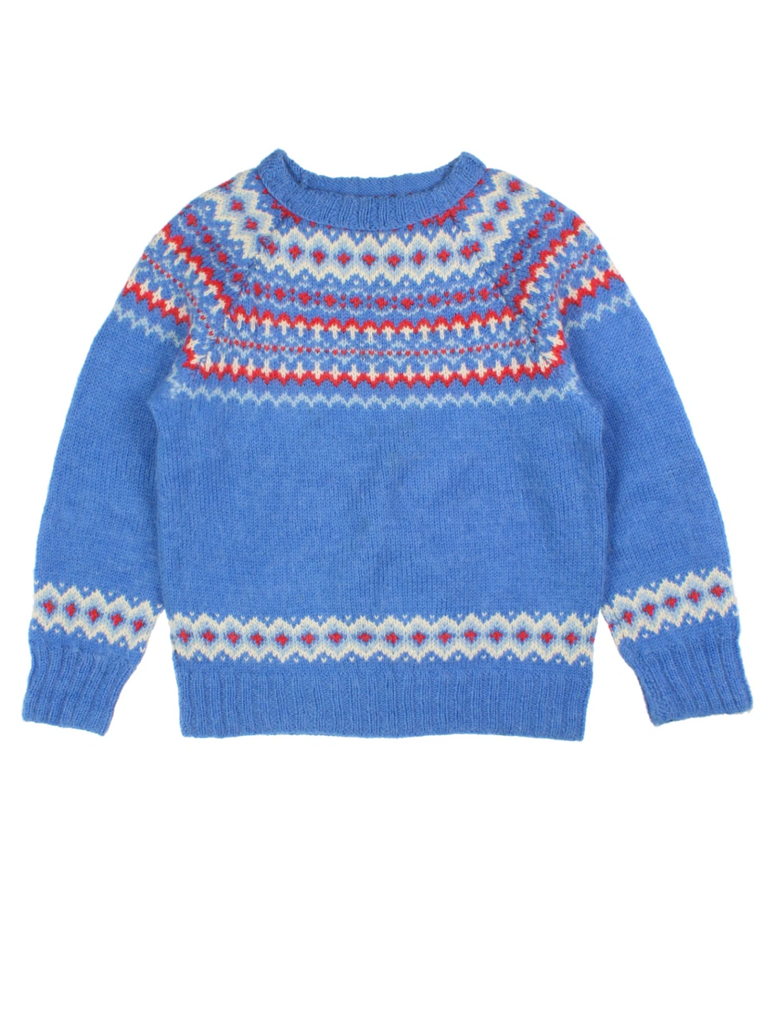 Fair Isle Blue Wool Crew Neck Jumper (Size M)