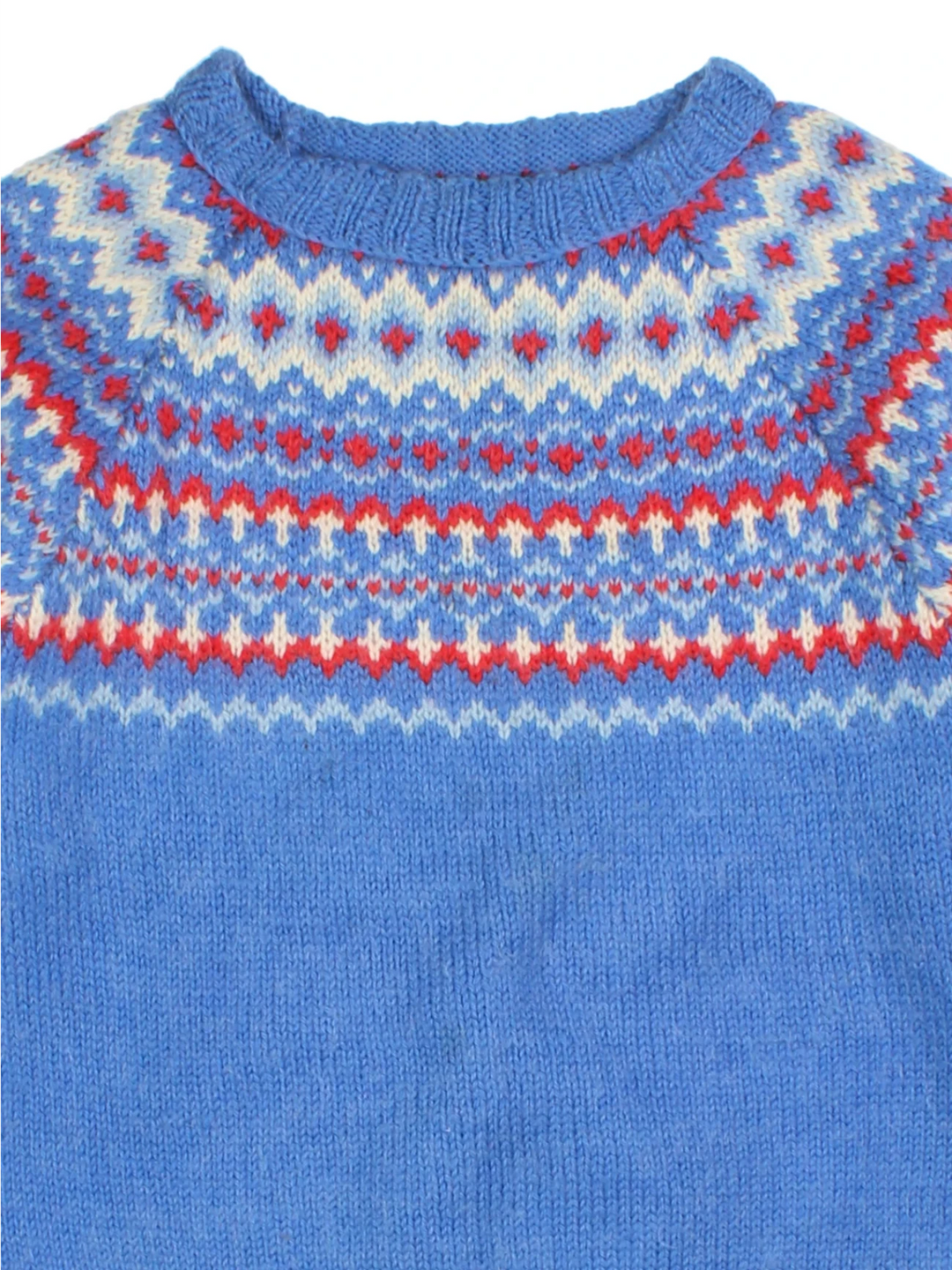 Fair Isle Blue Wool Crew Neck Jumper (Size M)