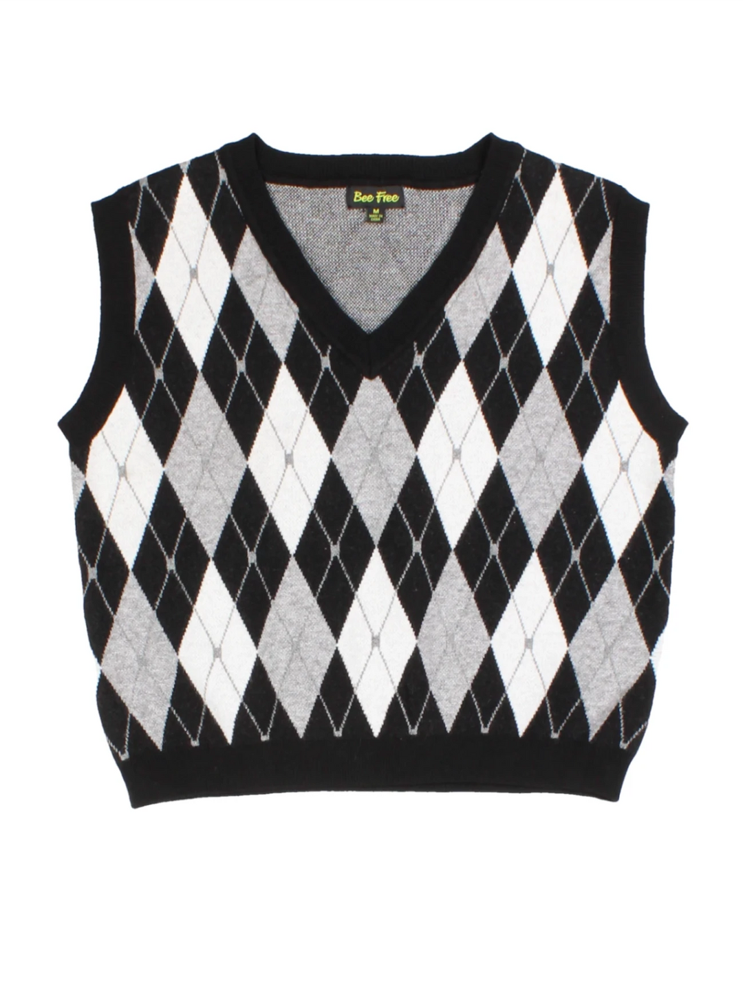 Black/White Argyle V-Neck Sweater Vest (Size S)
