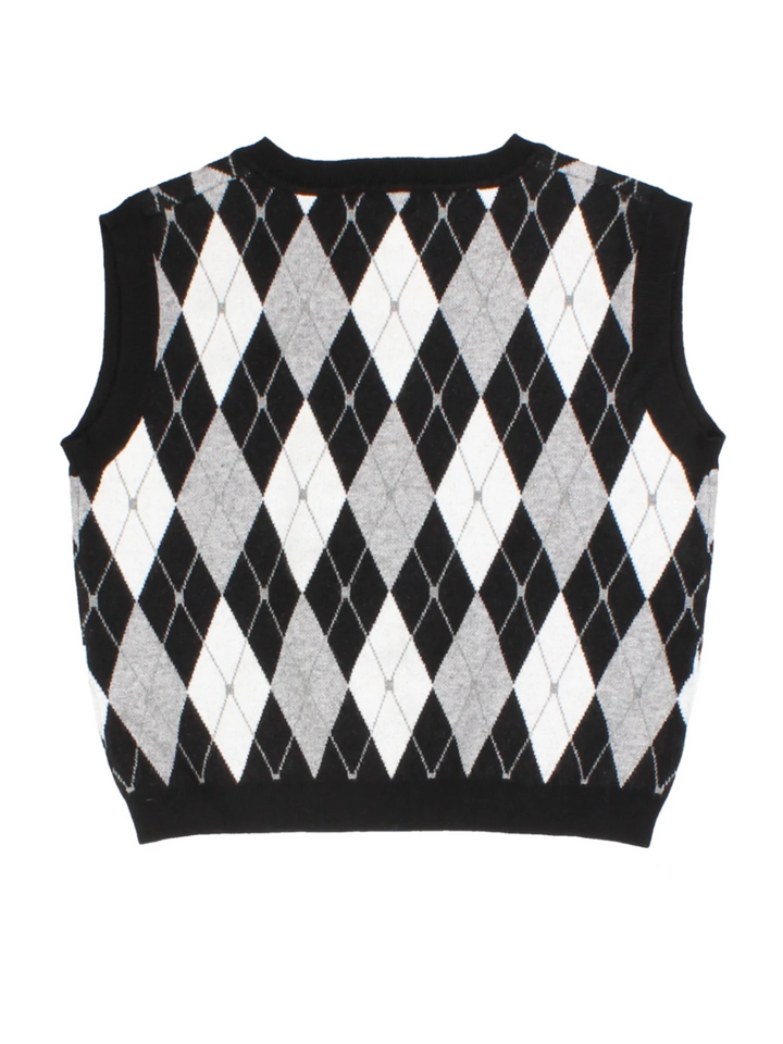 Black/White Argyle V-Neck Sweater Vest (Size S)