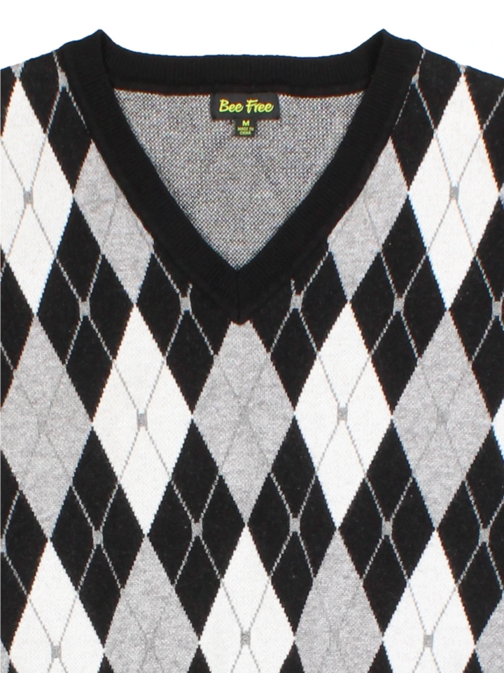 Black/White Argyle V-Neck Sweater Vest (Size S)