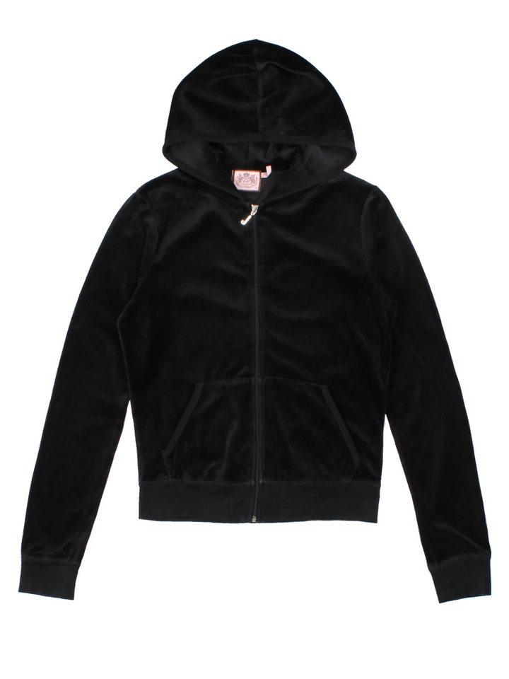 Y2K Juicy Couture Black Velour Hoodie (Size S)